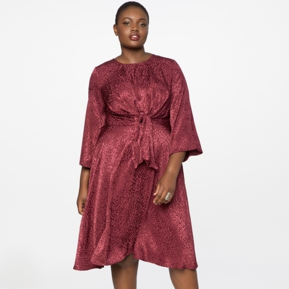 NWT Eloquii Burgundy Animal Print Tie Dress